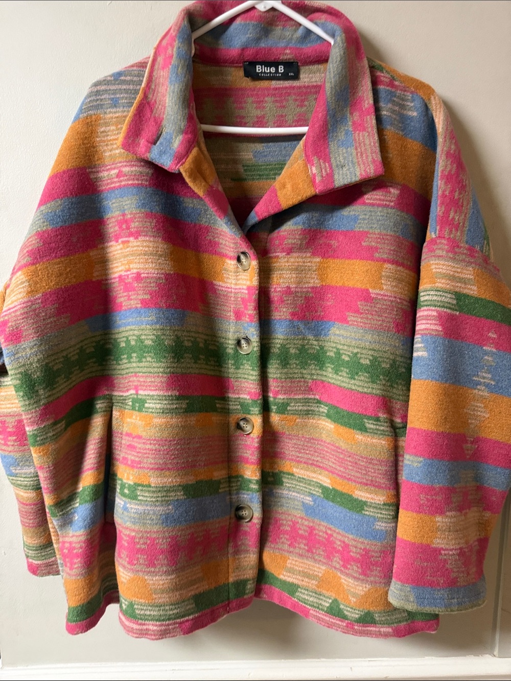 Blue B Multicolor Striped Button-Front Blazer - Pink, Orange, Green, Blue